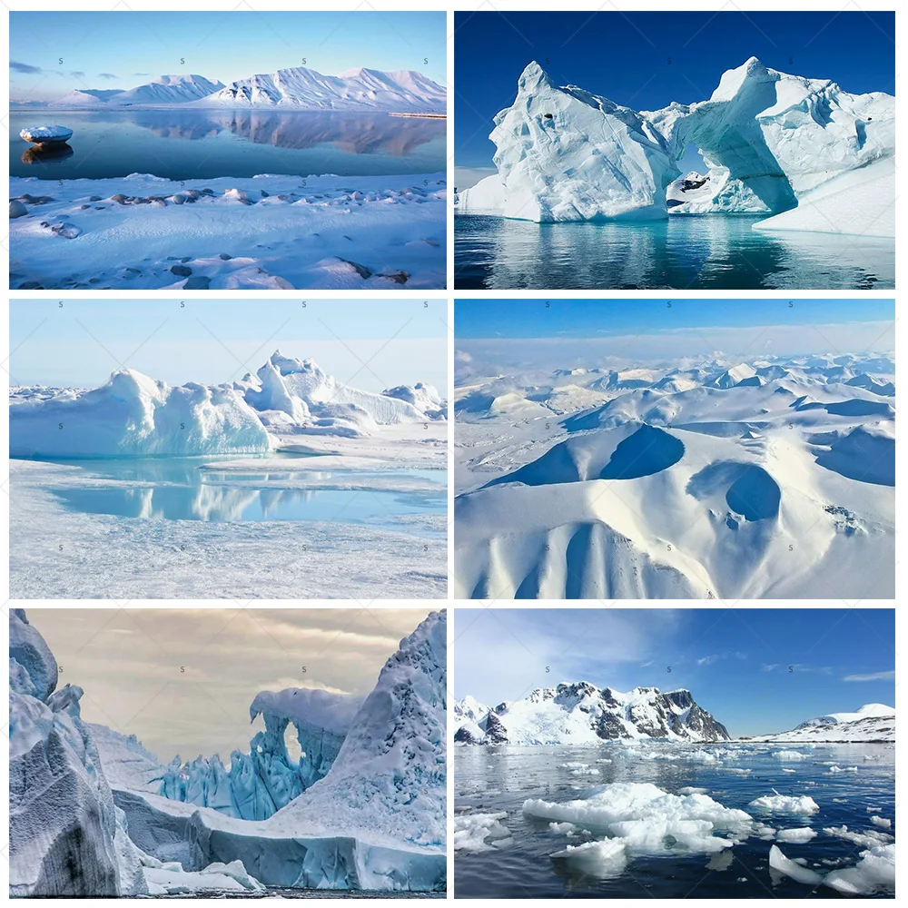 

Winter Glacier Arctic Ice Snow-covered Mountains Photography Background Supplies Party Decor Backdrop Banner Photo Shoot Props