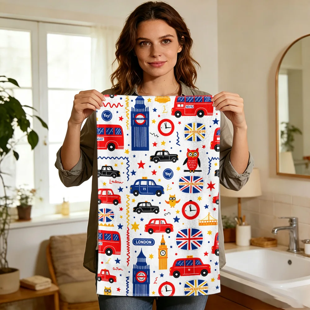1pc/2pcs London Themed Printed Kitchen Towels-Super absorbent, reusable polyester dishcloths, perfect for home decor, cooking, b