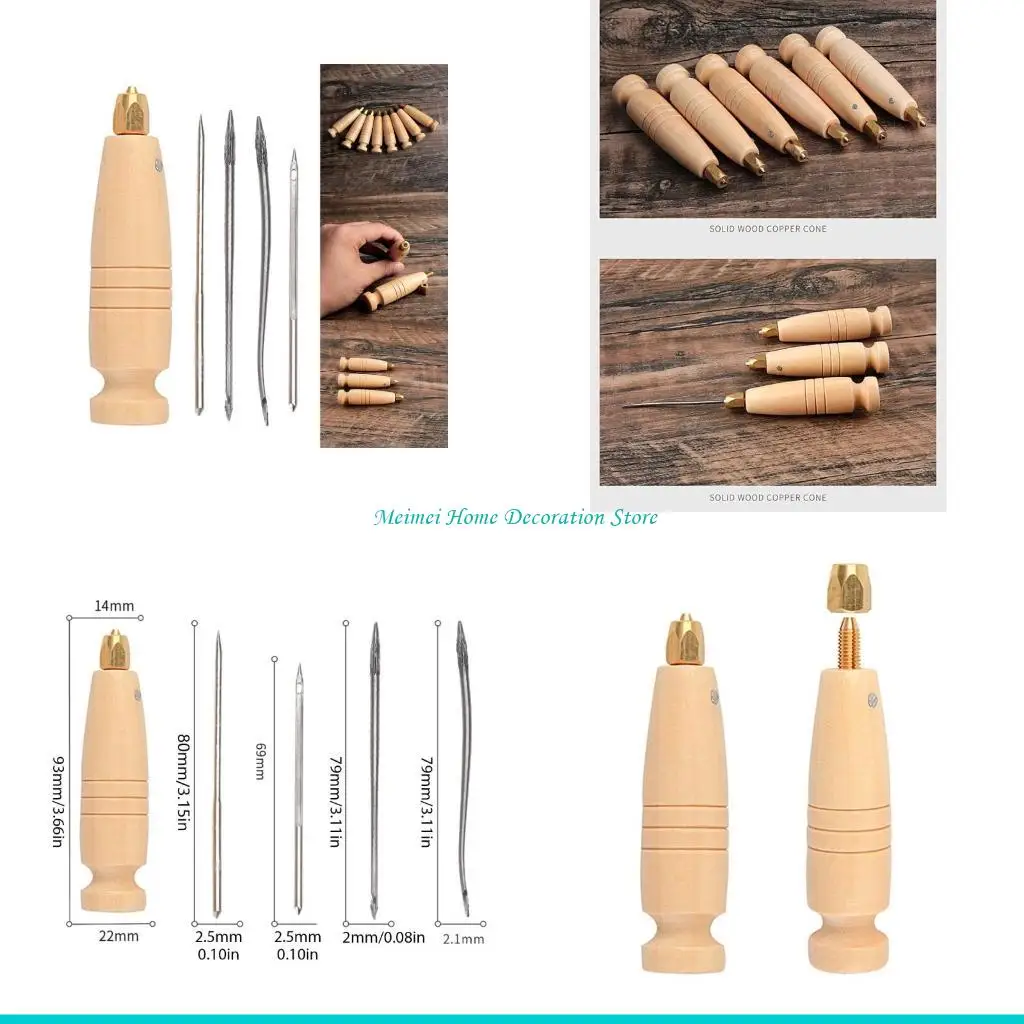 H7BF 4 In 1 Leather Craft Cloth Hole Tool Diamond Point Stitching Awl Tool Handle Leather Sewing and Punching Tool