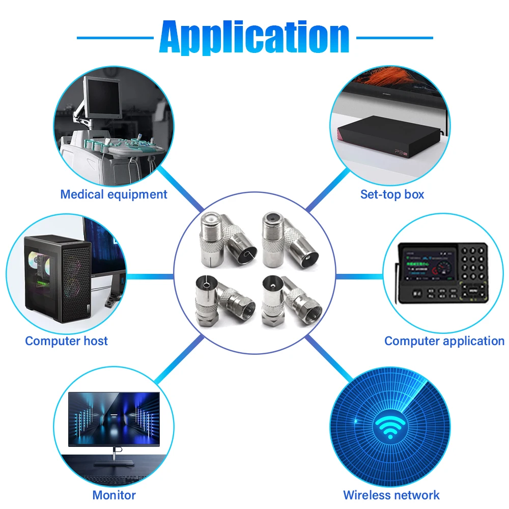 5 шт., 9,5-дюймовый разъем F с резьбой для телевизора, штекер/гнездо, никелированный кабель, ТВ-штекер, телеприставка, радиочастотные спутниковые ресиверы, антенный адаптер