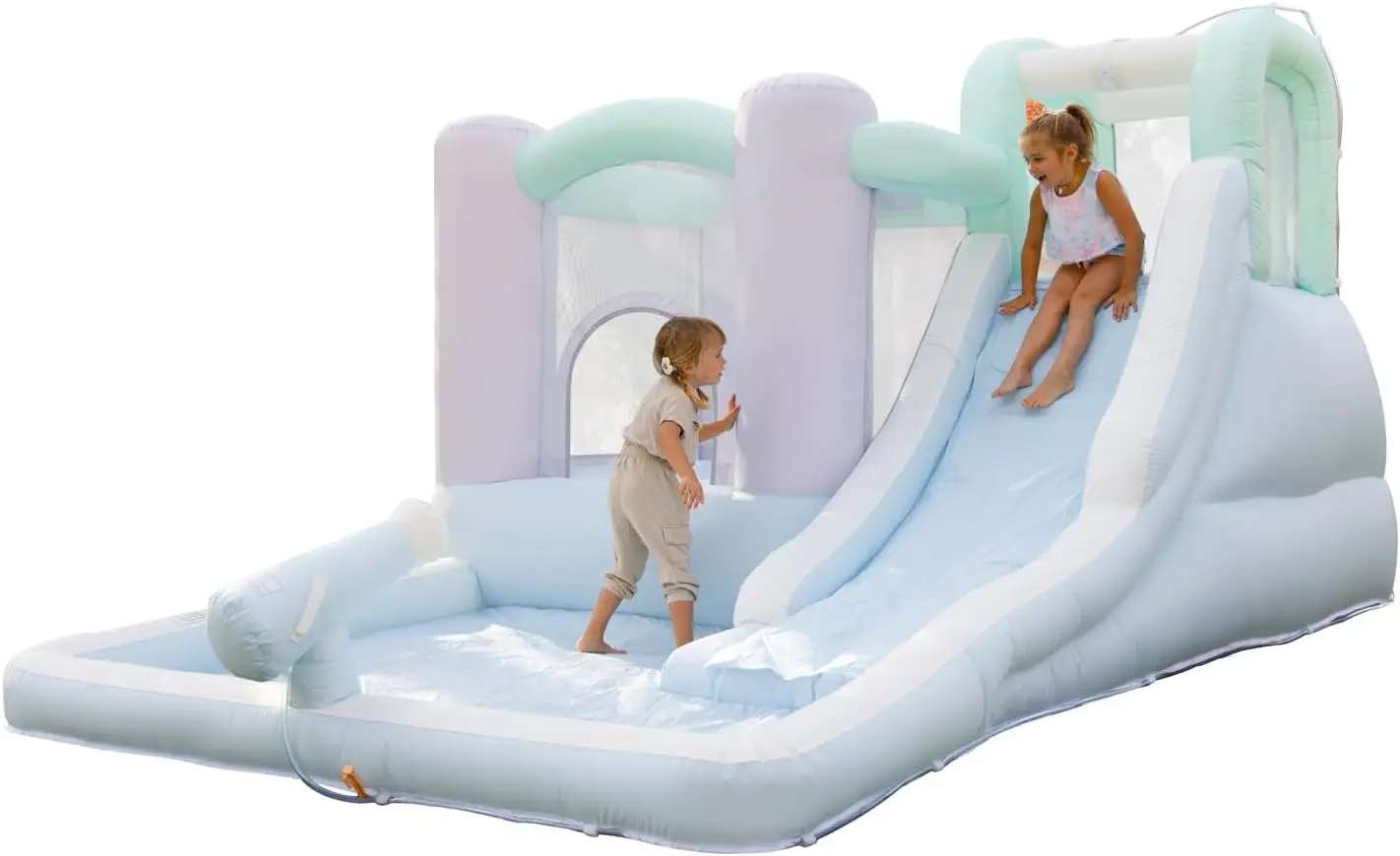 Splash Zone Dream Slide de água para casa de salto úmido ou seco, 11,5 pés de largura x 9 pés de largura x 6 pés de altura, cor pastel, área de salto espaciosa, piscina de respingos, C