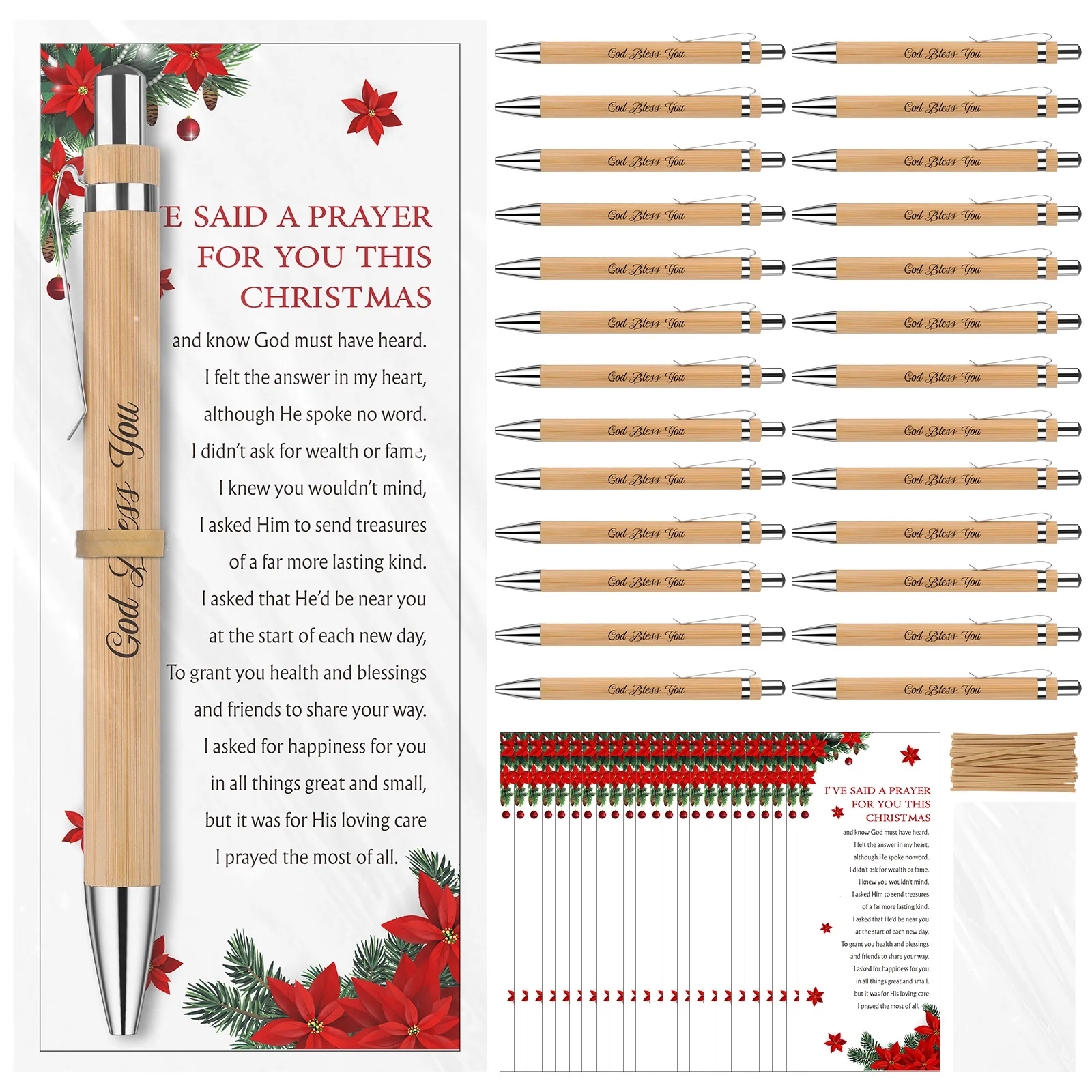 

Uoeo 25 Sets Christmas Christian Gifts Xmas Bible Verse Ballpoint Pens God Bless You Wooden Pens Religious Gift