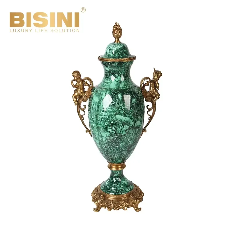 Modern Copper Angle Trophy Decoration with Emerald Marble Green Ornaments