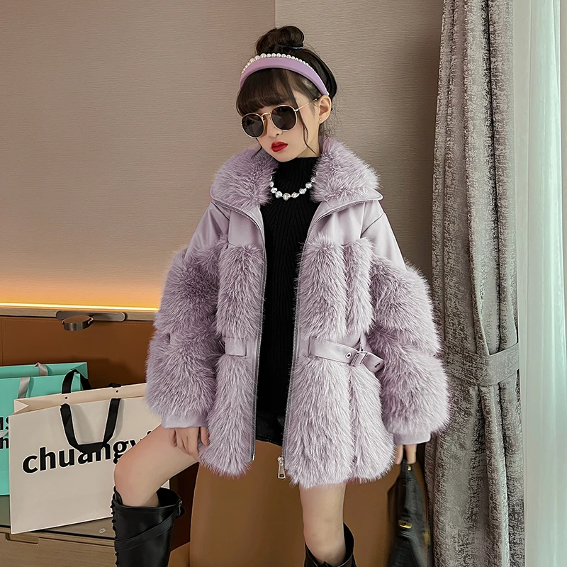 

Winter children's fur coat Long sleeve fox fur thickened coat fur integrated cotton coat 2022 new baby's jacket spring autumn