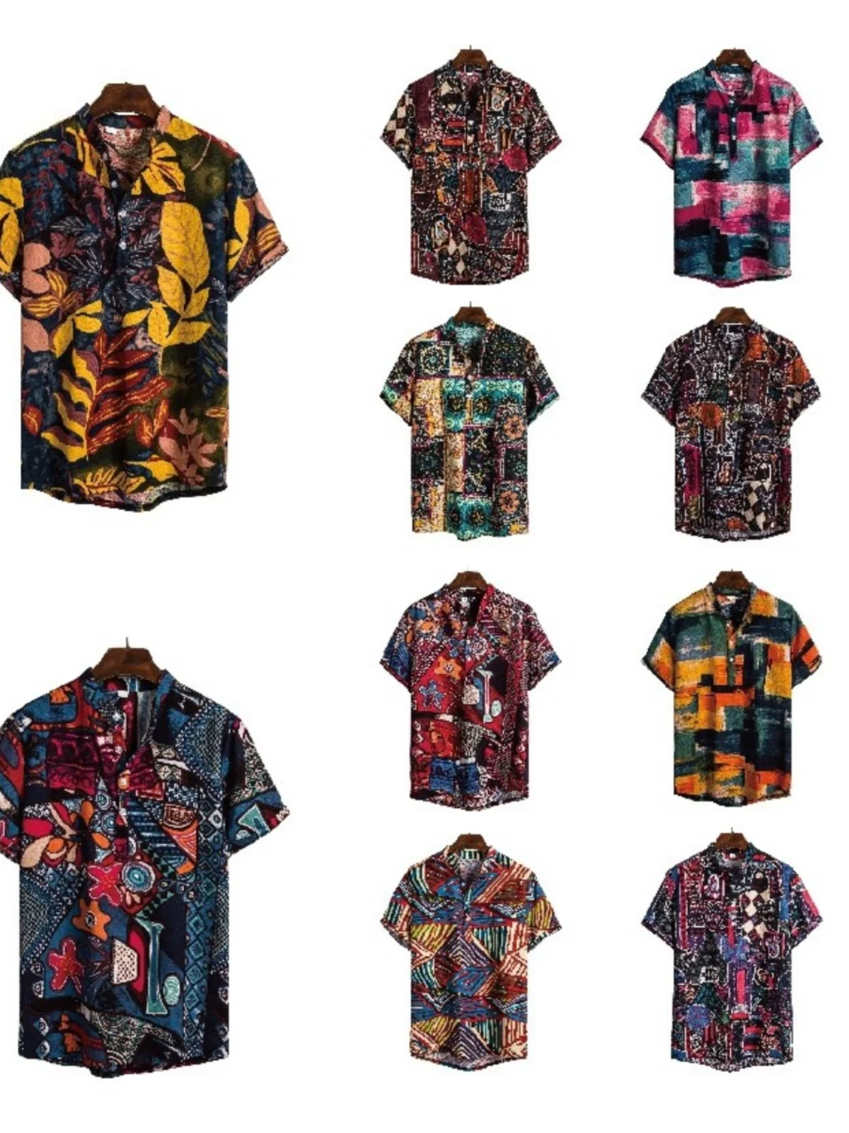 

Sli Men's Printed ort Sve irt Floral Pattern Breathable Polyester Fiber Stand Fit Youth Casual Wear All Seasons