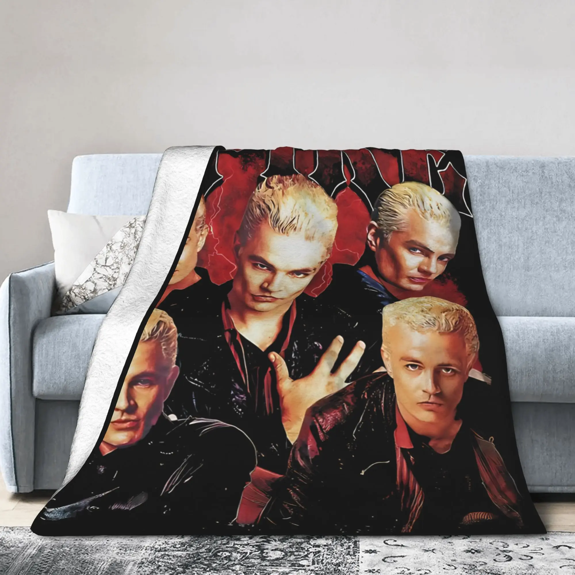 Vintage Buffy the Vampire Slayer Spike Blankets  Flannel Funny Warm Throw Blanket for Home Autumn/Winter
