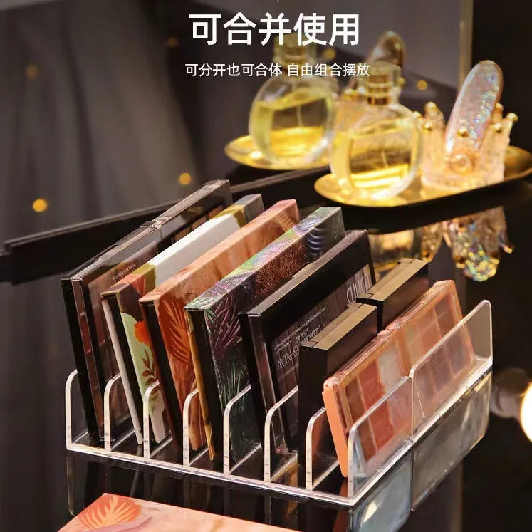 Organizzatore per trucco a 7 scomparti Scatola per esposizione multi-cella da tavolo Scaffale per cosmetici per trucco Scatola di immagazzinaggio in plastica per ombretti e fard