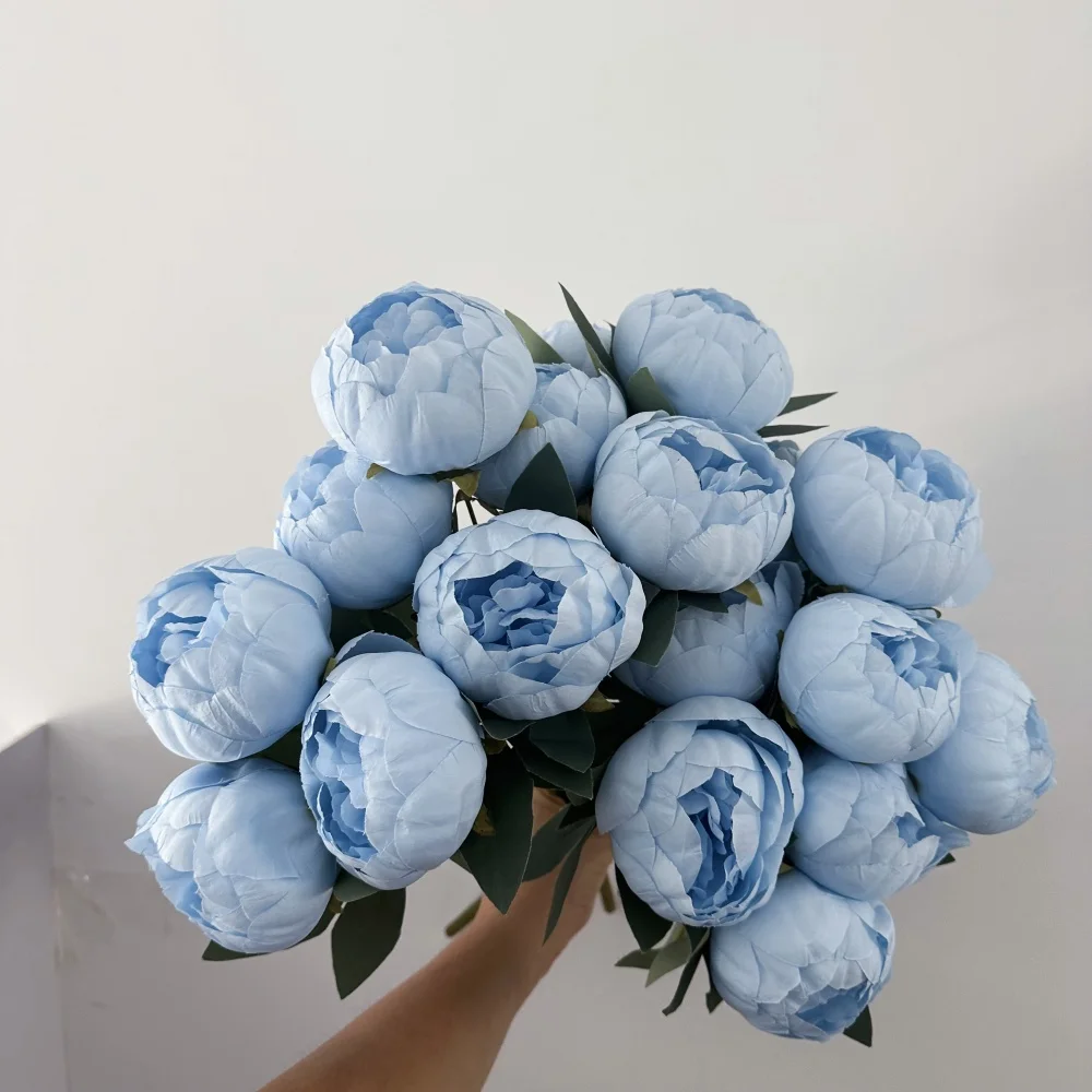 10 Heads Silk Peony Bouquet Blue Artificial Flower Wedding Home Bridal Bouquet Fake Peony For Arched Living Room Desktop Decor
