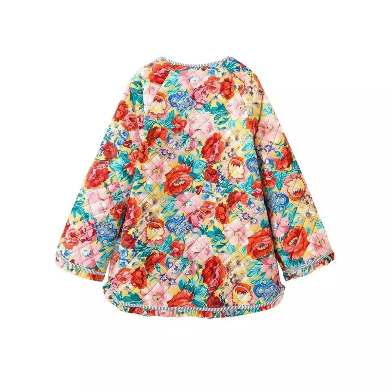 Autunno Nuovo Prodotto Moda Donna Versatile Girocollo Striscia Impiombata Stampa Cappotto in cotone trapuntato retrò Cappotto invernale da donna