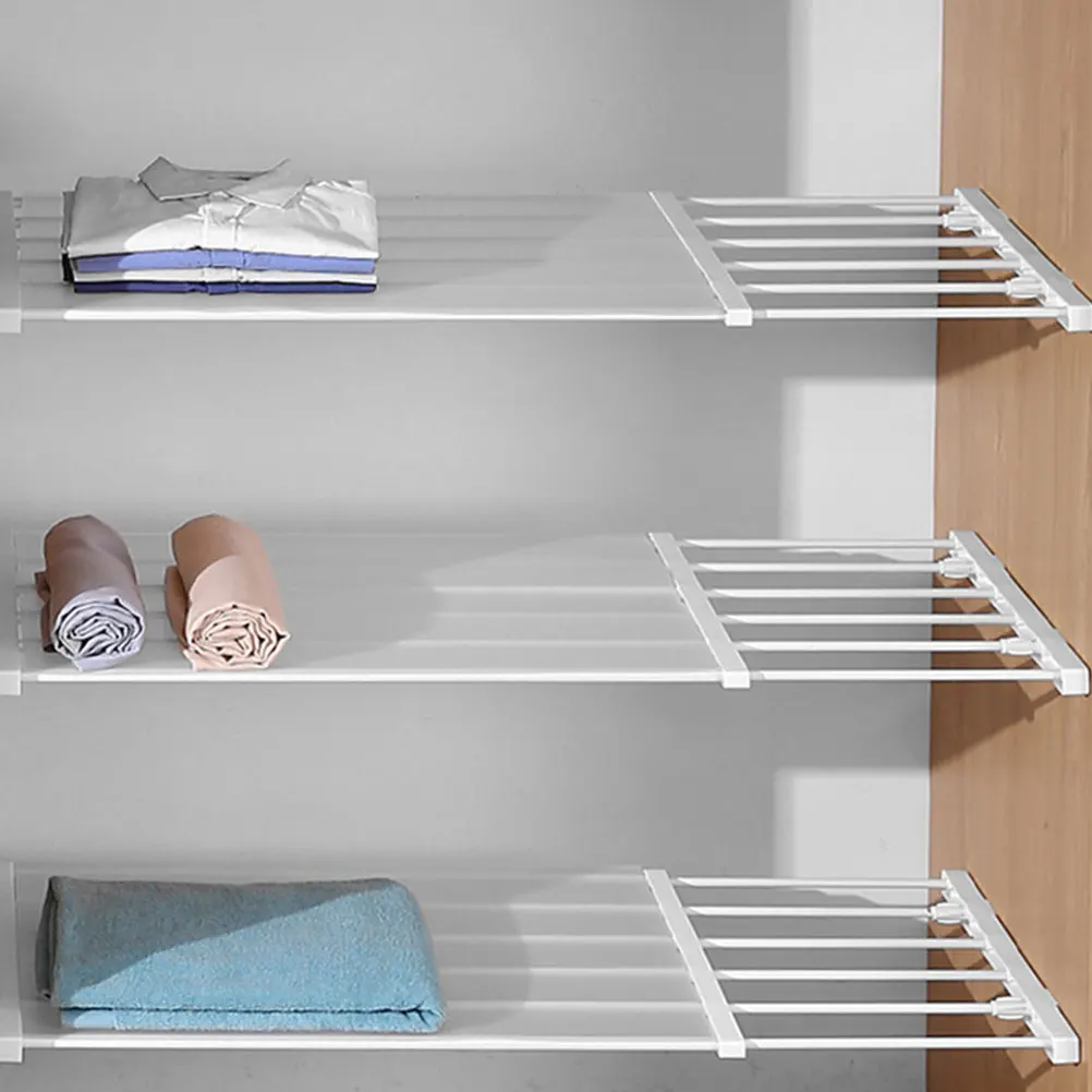 

1pcs Adjustable Tension Shelf Space-Saving Wardrobe Expandable Shelf Retractable Closet Storage Rack Plastic Layered