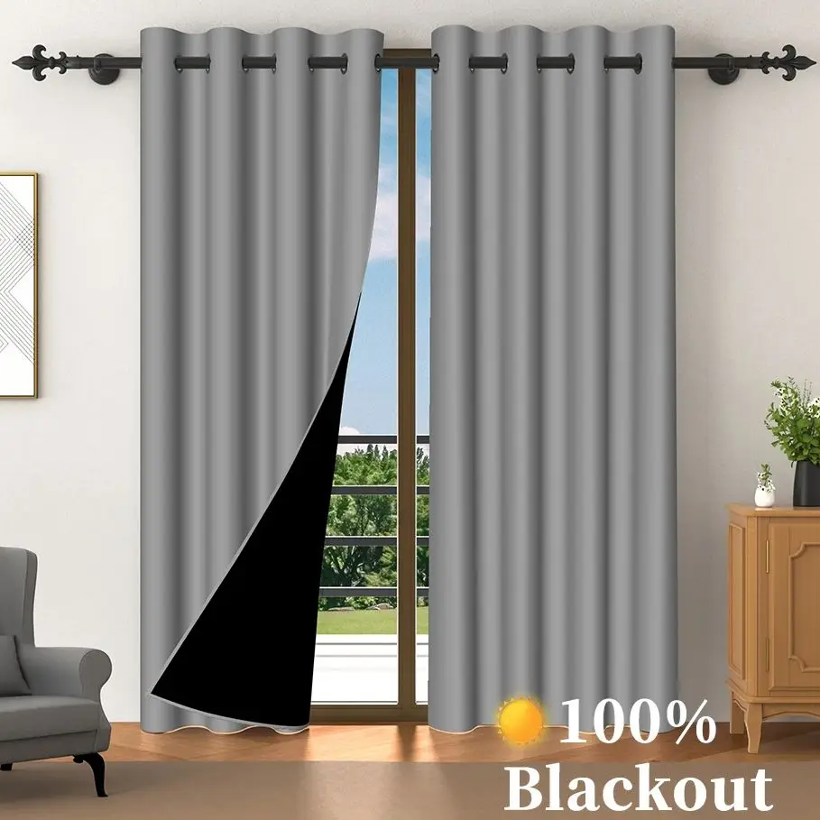 สีทึบม่านบังแดดสีเทาซับสีดํา Double Layer TOP LOOP ผ้าม่านสําหรับห้องนั่งเล่นห้องครัวห้องนอนตกแต่งบ้าน
