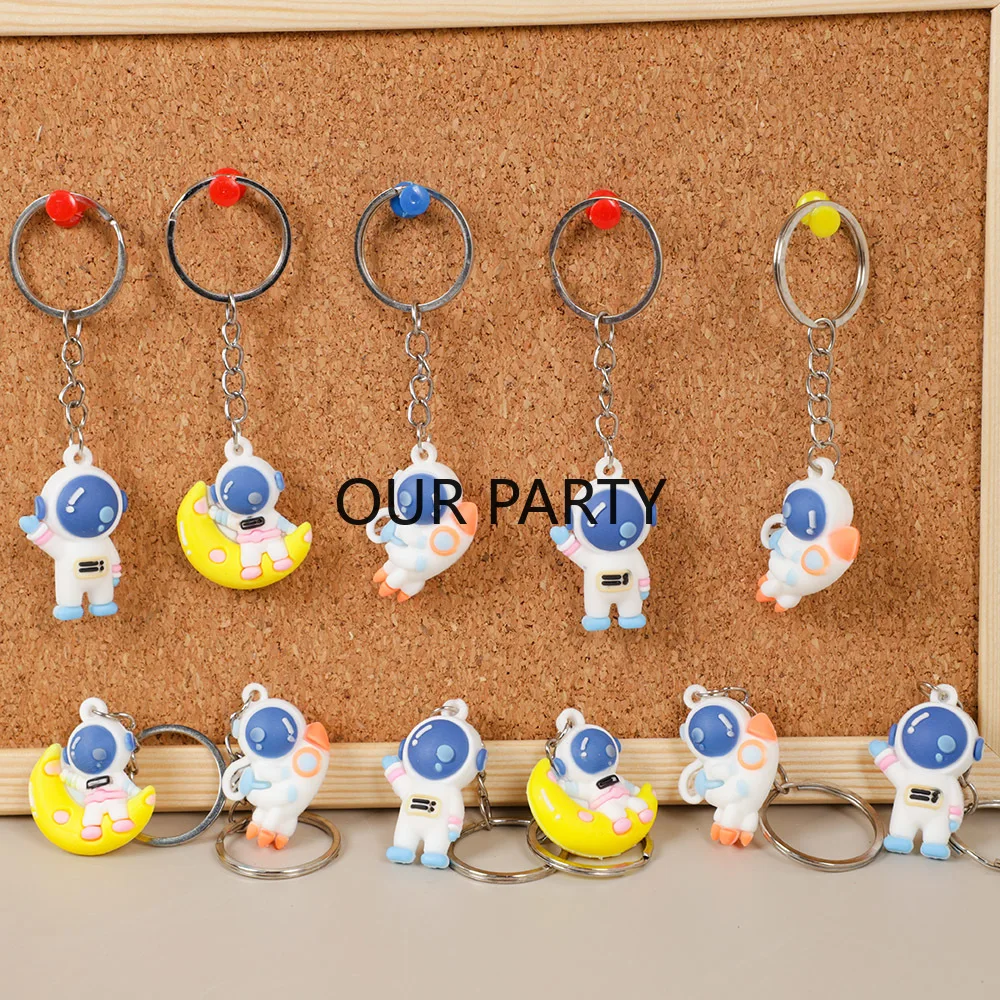 10Pcs Cartoon Outer Space Astronauts Theme Keychain Backpack Pendant for Kids Birthday Party Favors School Gifts Pinata Fillers