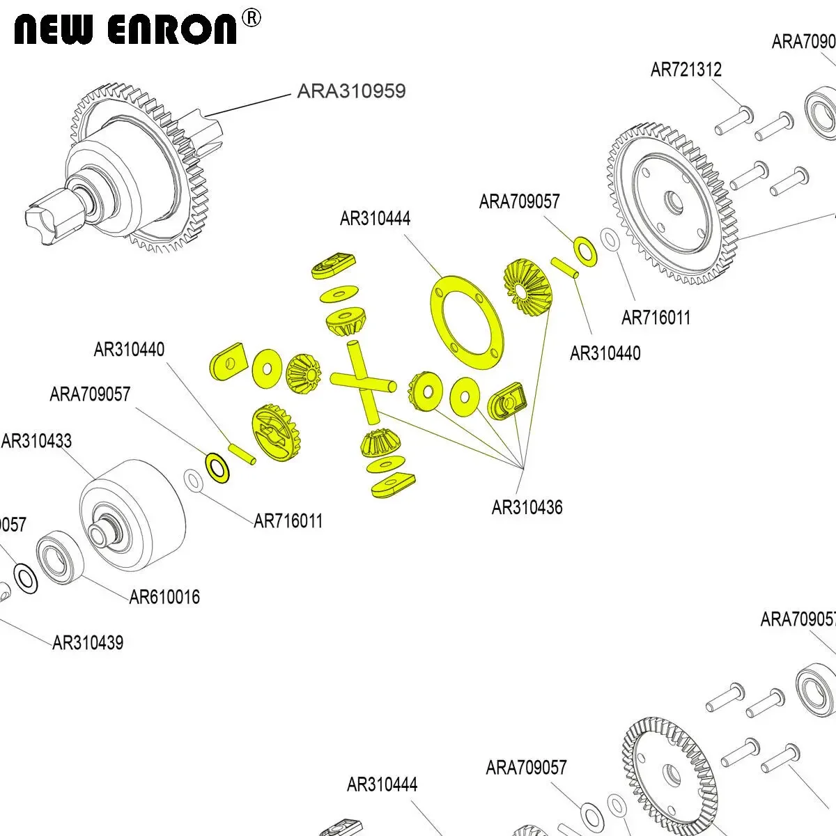 New Enron Super-Strong Diff Gear Ar310436 Arac4010 für RC Arrma 1/7 1/8 6s Kraton Typhon Talion grenzenlose Verletzung berüchtigt