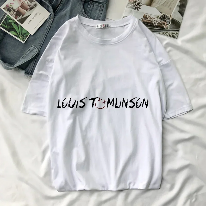 Louis Tomlinson Walls T Shirt Women Summer Harajuku Kawaii Tees Tops One Direction Miss You Smile Face Graphic T-shirt Female