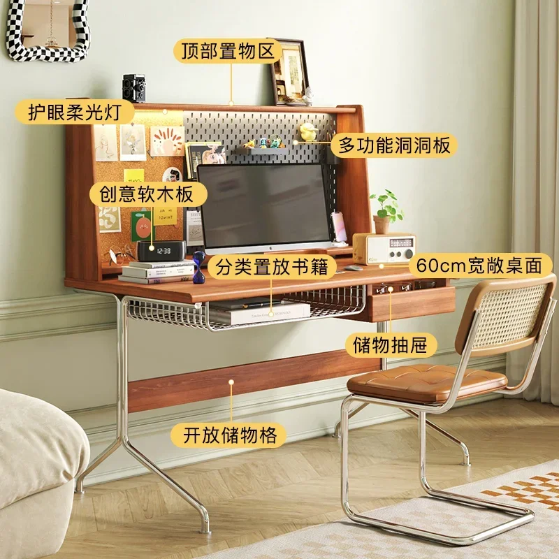 Computer Desk with Bookshelf Bookcase Home Study Table Multi-Functional Retro Desk