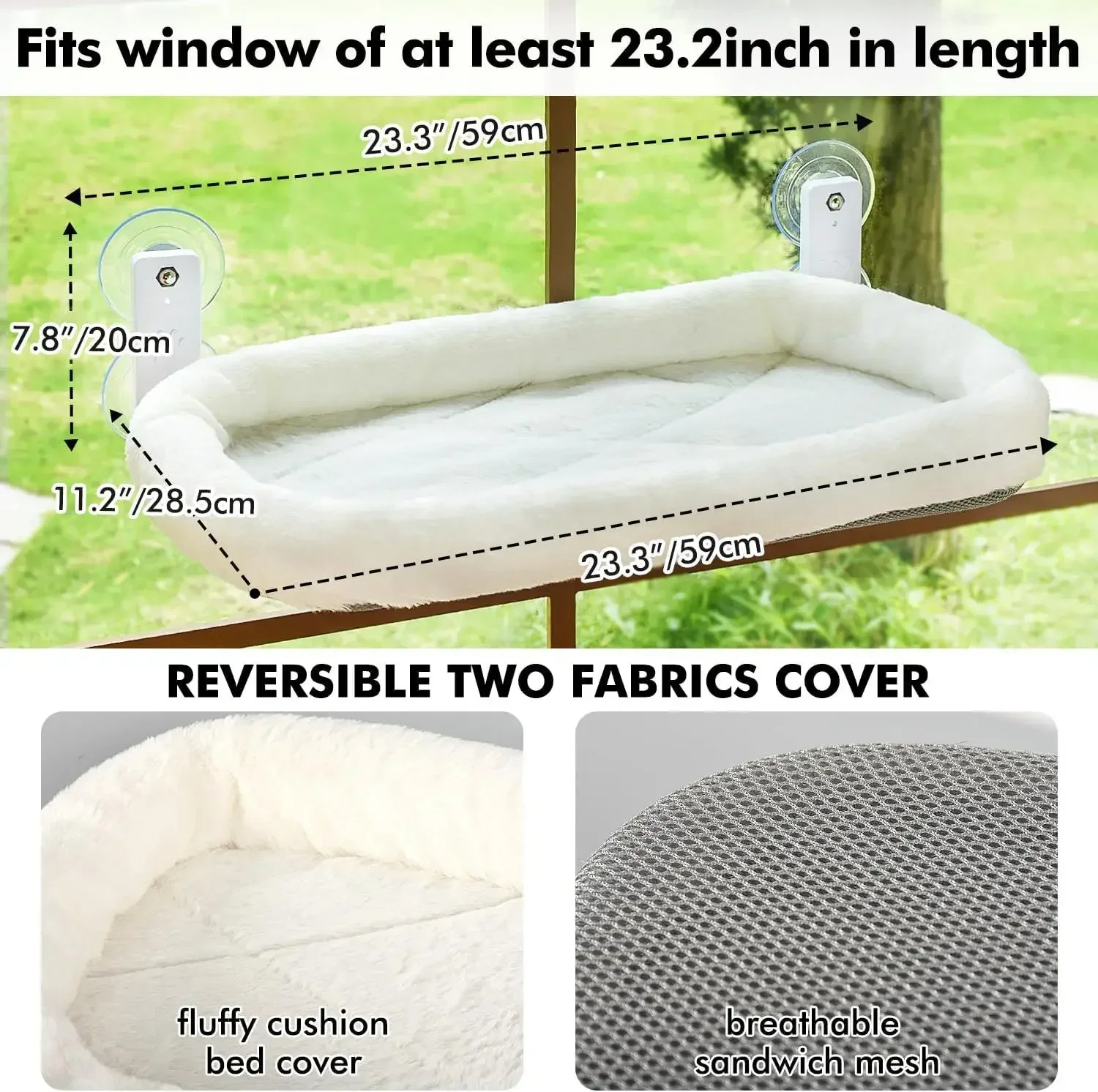 Cordless Hammock Cat Window Sunny Bed Pet House Foldable Lounger High Load Capacity Metal Plush Reversible Cover Cat Accessories