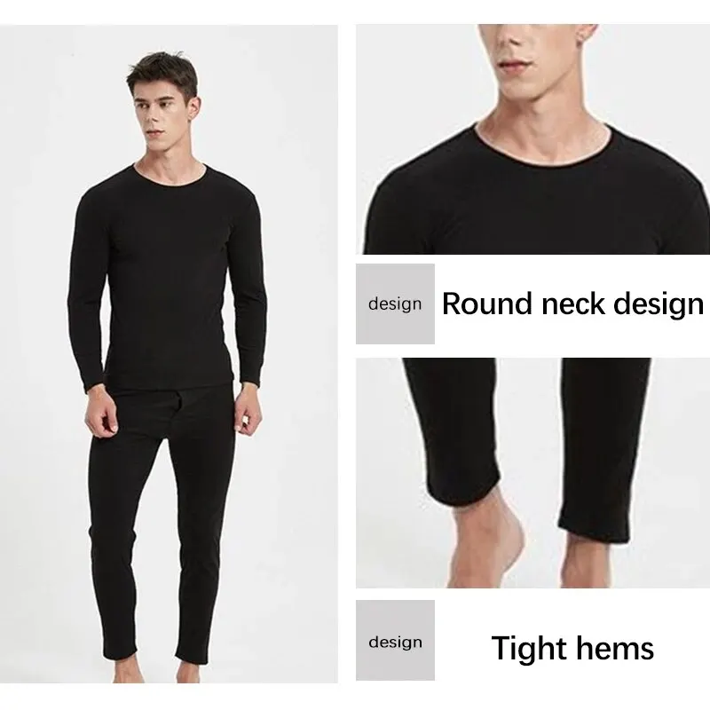 Wrap-Around Round Neck Thermal Underwear Men\'s Fall And Winter Double-Sided Abrasion Hair Fall Pants