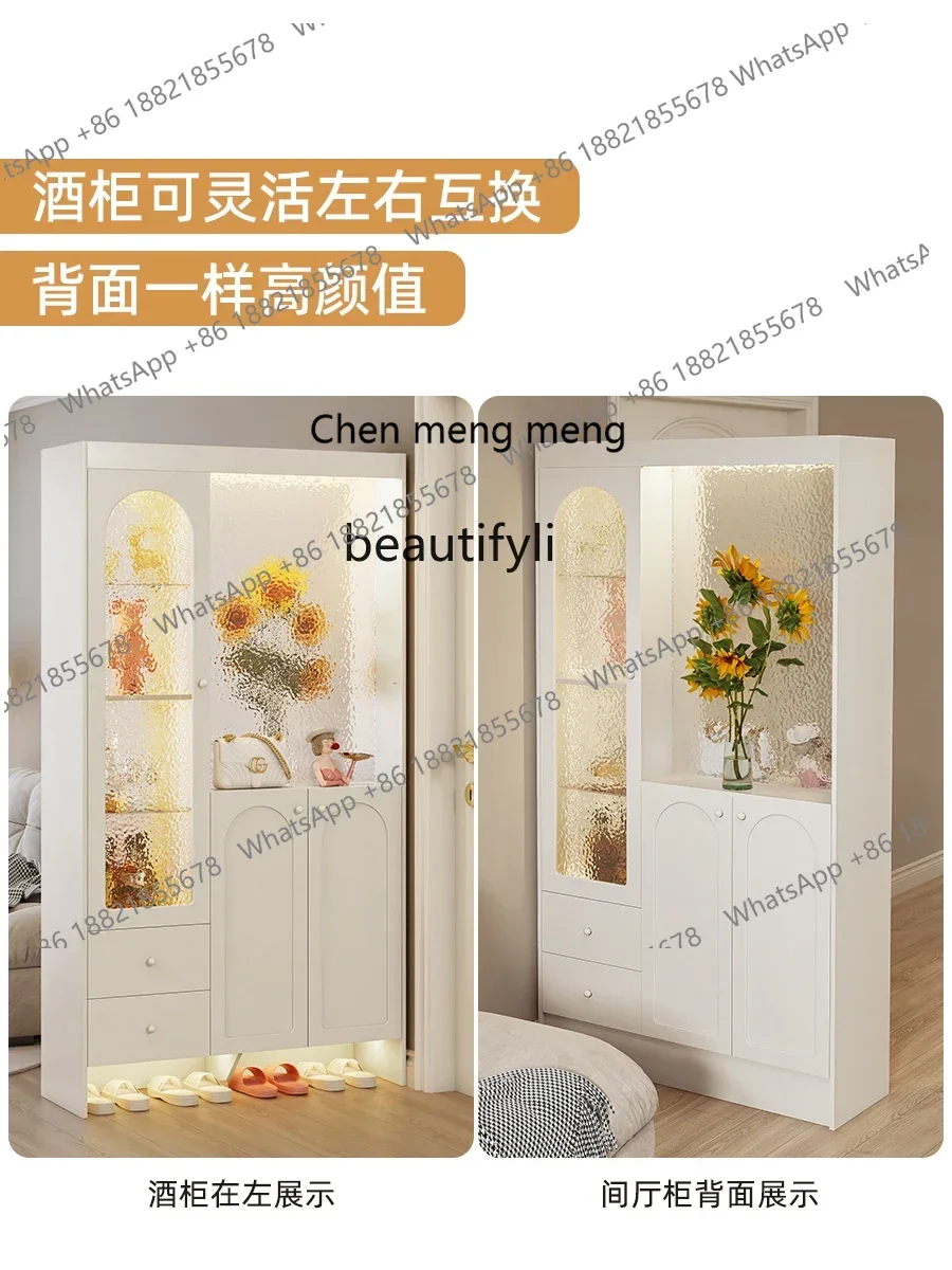 

Cream wind entrance, living room partition, double-sided screen cabinet, shelf, foyer cabinet