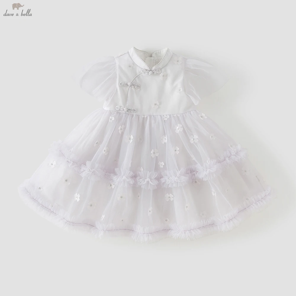 

Детское сетчатое платье Dave Bella для девочек, летнее платье в китайском стиле с короткими рукавами, милая одежда для вечеринок на открытом воздухе DB2261636