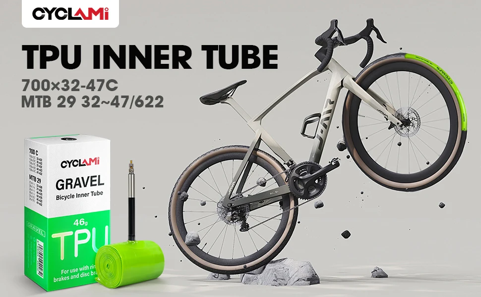 CYCLAMI Gravel Bike Schlauch für Straße, Gelände und Mountainbike, TPU, französisches Ventil, 45 65, ultraleicht, MTB29, 700C X 32c 35c 37c 40c 47c – Detail 1