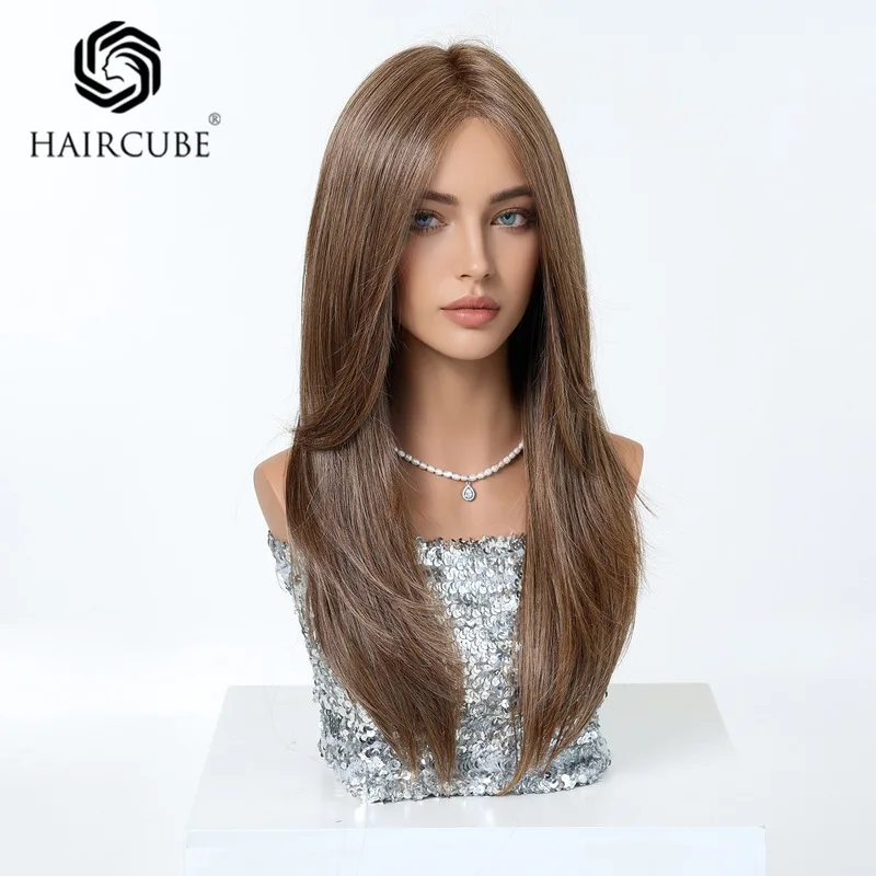 European American wig cap made with synthetic that mimics real hair seamless and glue-free long straight style