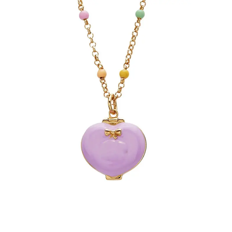 Women‘s Colored Beaded Choker with Heart Locket Open Close Love Ring Pendant Necklace Romantic Fashion Jewelry Accessories Gift