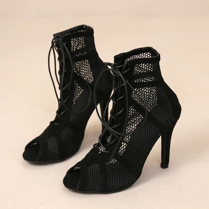 New Fashion show Black Net Fabric Cross strap Sexy high heel Sandals Woman shoes Pumps Lace-up Peep Toe Sandals Casual Mesh