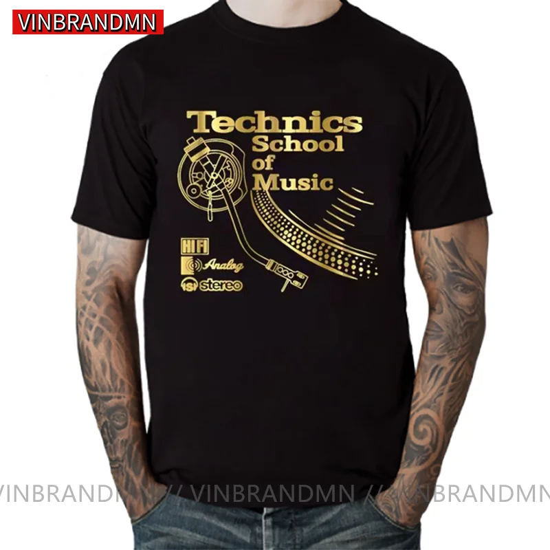 VINBRANDMN Retro Deejay shirt Long Play tshirt Technics School of Music T-shirt men Vintage DJ music T shirt 2020 Newest Fashion