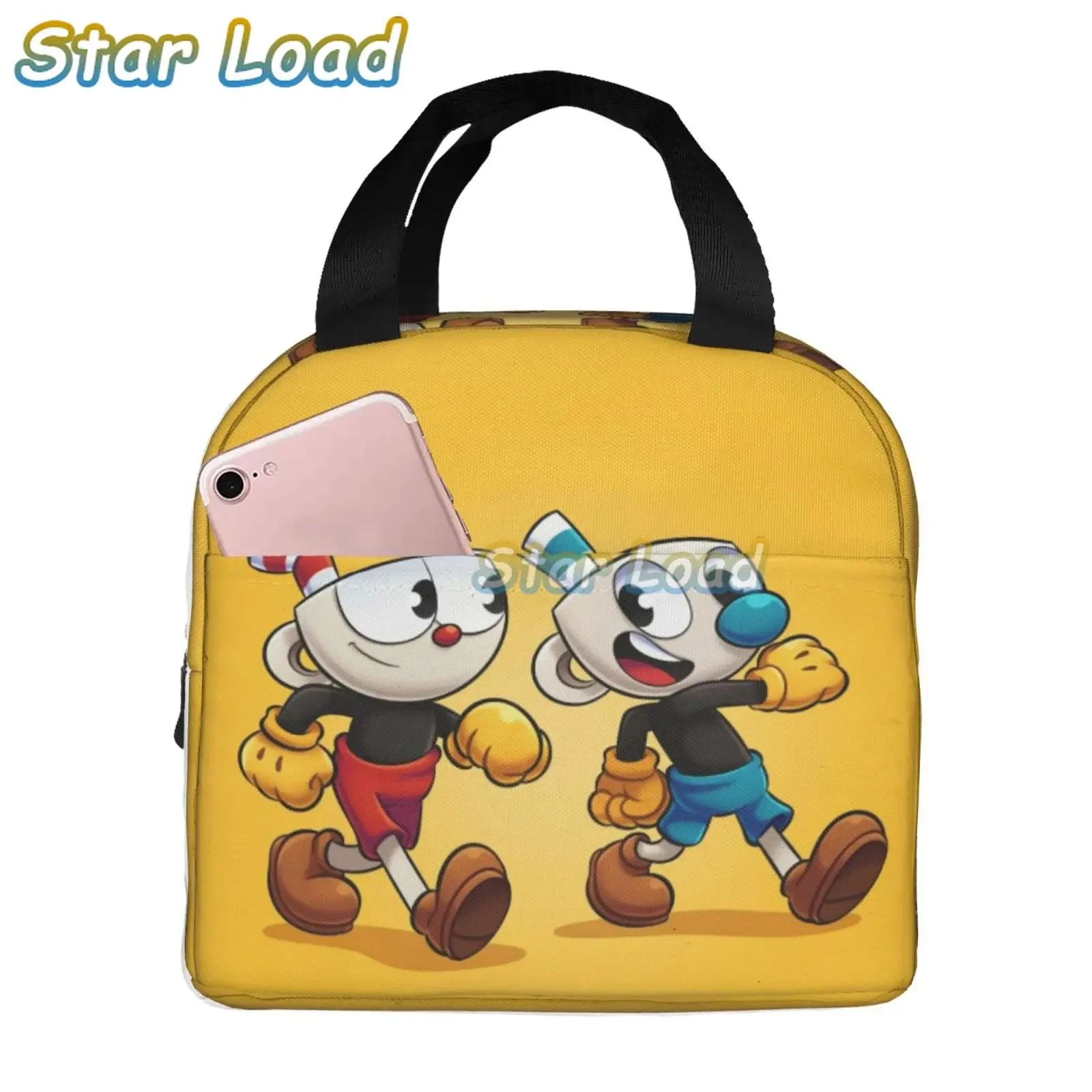 Hot Game Cartoon Cuphead Mugman Lunch Box Cooler Thermal Food Insulated Lunch Bag for Women Children School Picnic Bags