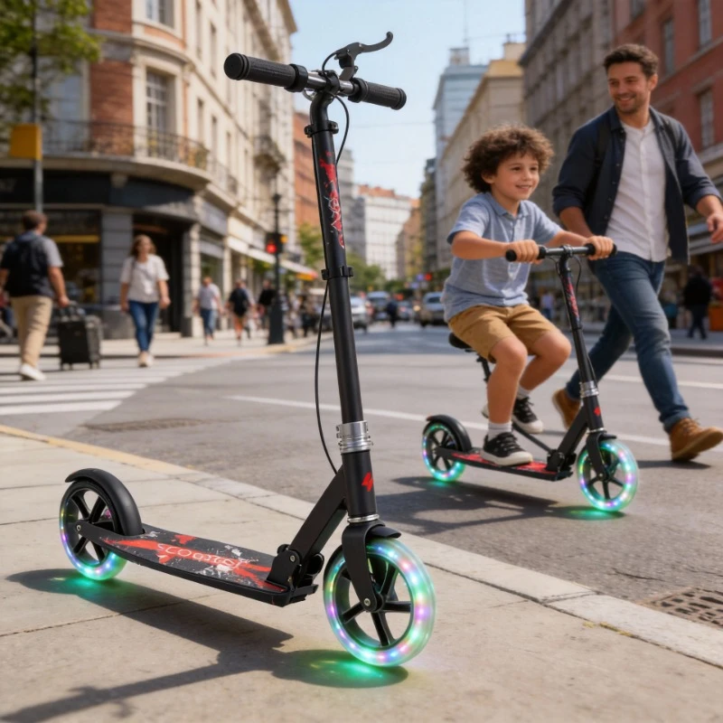 Patinete Plegable Portátil de 2 Ruedas, Patinete Ligero con Ruedas LED para Niños y Adultos