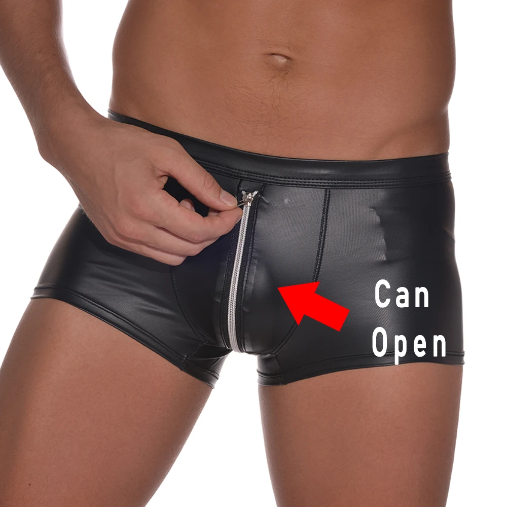 Mens Soft Underwear Faux Leather Zipper Panties Boxer Underpants Sexy Male Comfortable High Quality Hot Sale Thin Fashion Briefs