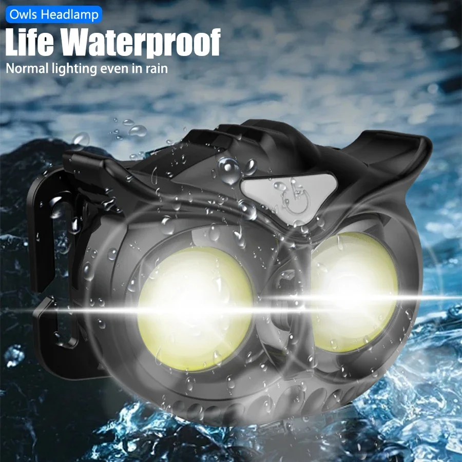 

High Power OWL COB Headlamp Type-c Rechargeable Led Head Flashlight with Magnetic Work Light Outdoor Camping Fishing Headlight