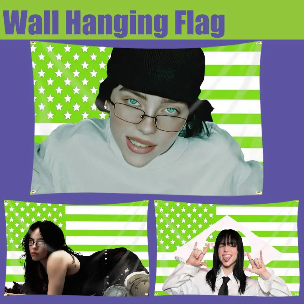 

B-Bad G-Guy B-BillieEilish In Green Flag Banners Four Hole Flag Polyester Outdoor Decor Room Aesthetic