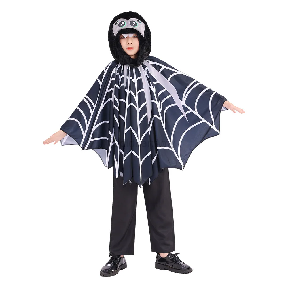 Disfraz de Poncho de Halloween para niños y niñas, Poncho de tela lateral, capa con capucha, traje de Cosplay para fiesta, disfraces de Cosplay novedosos