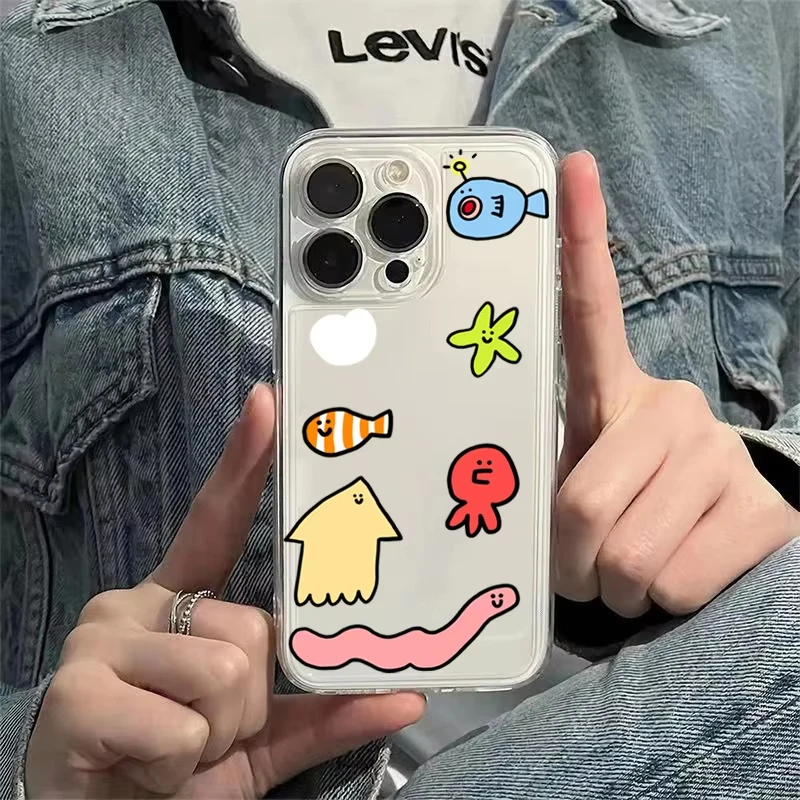 만화풍 바람 바다 생물 귀여운 아이폰 16 15 Pro Max 14 13 12 Mini 11 Pro Max 7 8 Plus XS XR X 투명 케이스