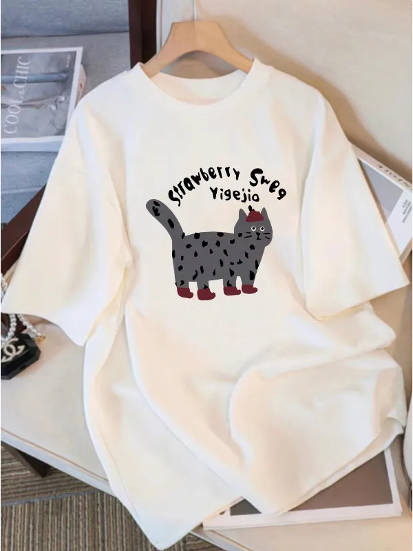 Maglietta da donna oversize Moda estiva Disegnata stampata Casual Top a maniche corte Pullover Comoda maglietta taglie forti Abito alla moda