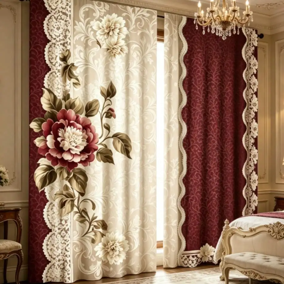 Elegant Floral and Damask Pattern Curtains for Living Room Home Decor Light Filtering Window Drapes