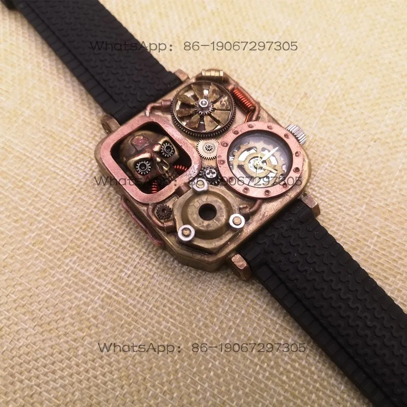 Pure Copper Steampunk Square Watch Original Mechanical Skull Waterproof Personalized Trend Watch