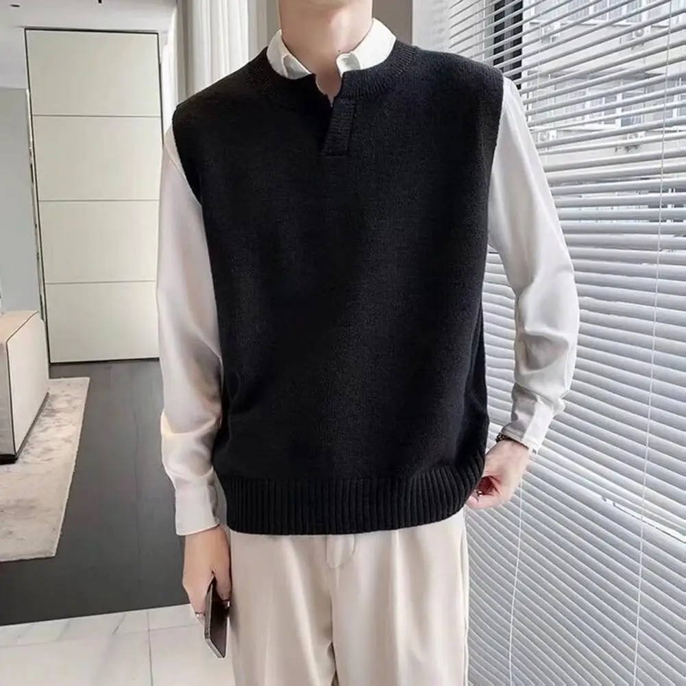 Men's Solid Color Sweater Vest Casual Fashion Warm Top Knitting Elastic Young Style Spring Sweater