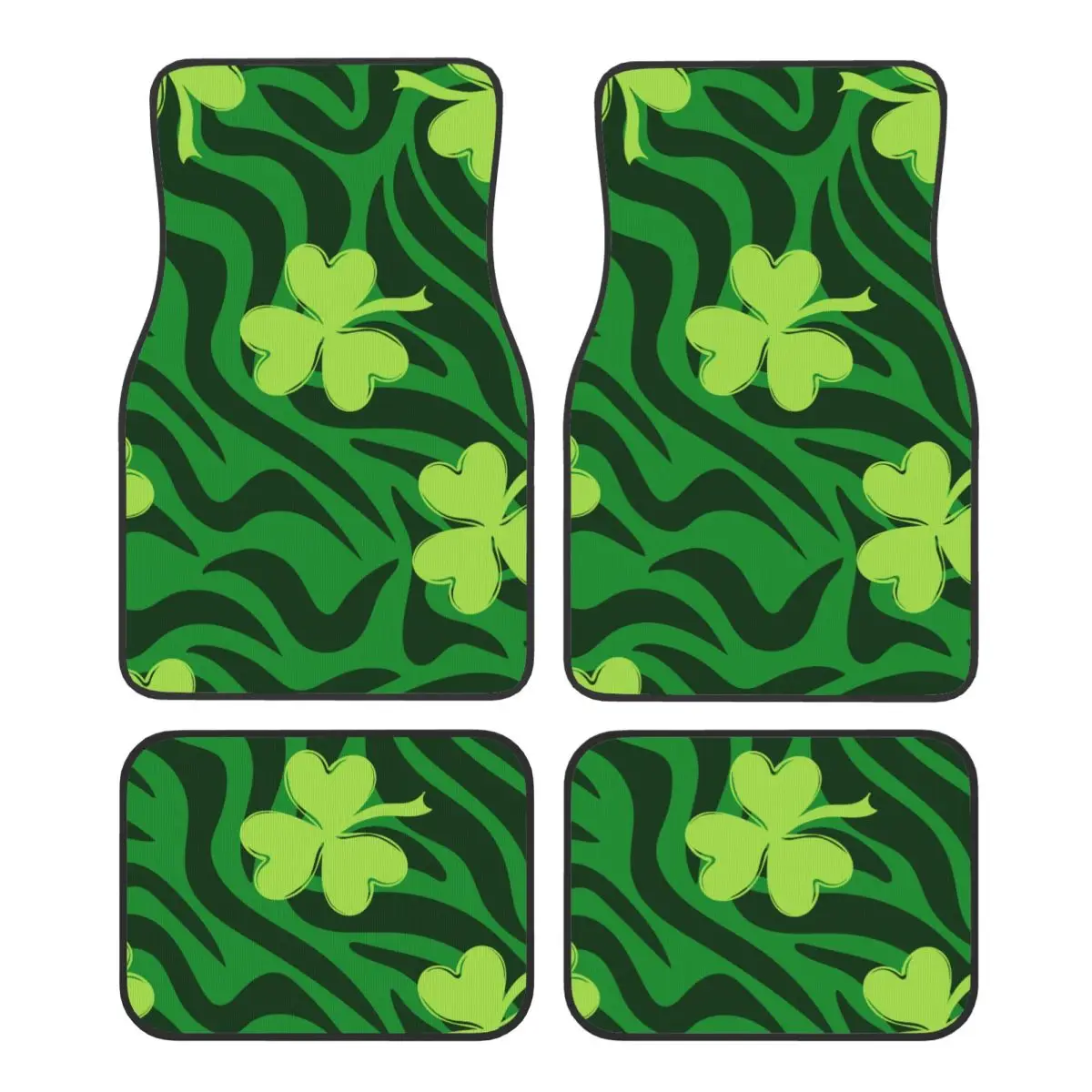 Saint Patricks Day Four Leaf Clover Car Floor Mats Carpet Set of 4 Anti-Slip Leopard Print Universal Automotive Floor Mat Fit