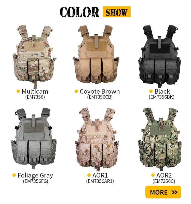 Emersongear EM7356 094K Plate Carrier Tactical Vest, Built-in M4 Magazine Pouches Airsoft Hunting Outdoor Gear