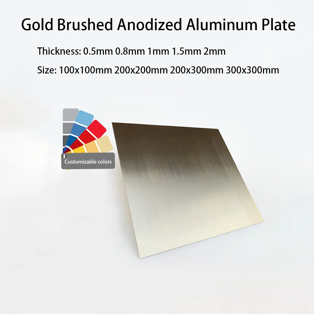 

Gold Brushed Anodized Aluminum Plate Thickness 0.5/0.8/1/1.5/2mm 100x100mm 200x200mm 200x300mm 300x300mm