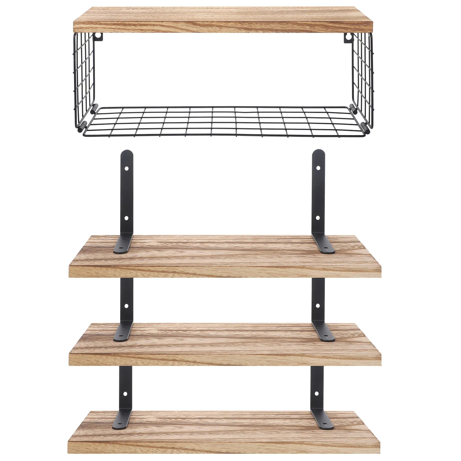 

Wood Floating Shelves Wall Mounted Storage Rack Bathroom Bedroom Light Brown 5 Layers Rustic Home Decor Space Saving Strong