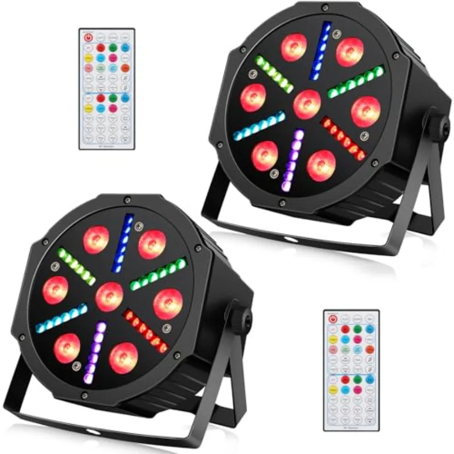 

LED Stage Par Lights 2Pack - RGBW DJ Par Light with Color Mixing Strobe Sound Activated by Remote and DMX Control for Wedding C