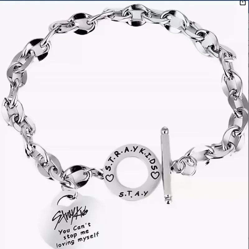 

SKZOO Fashion Multi functional Stainless Steel Peach Heart Bracelet Stray Kids Bracelet Titanium Steel Day Buckle Bracelet Gift