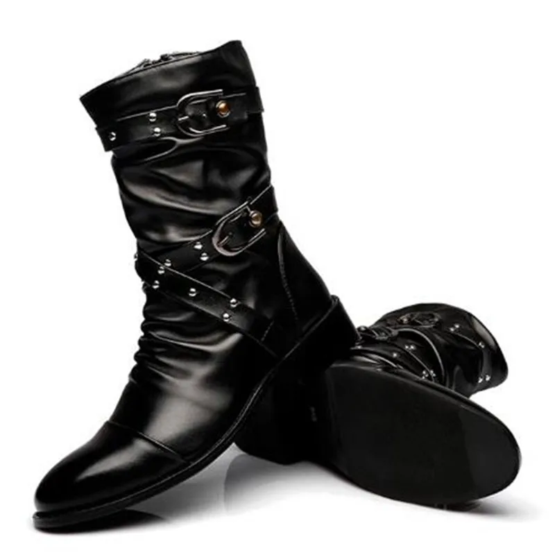Botas de Media Caña de Cuero para Hombre, de Alta Calidad, Estilo Punk Rock, Clásicas para Otoño e Invierno, Color Negro, Tallas Grandes 38-46 para Hombre y Mujer
