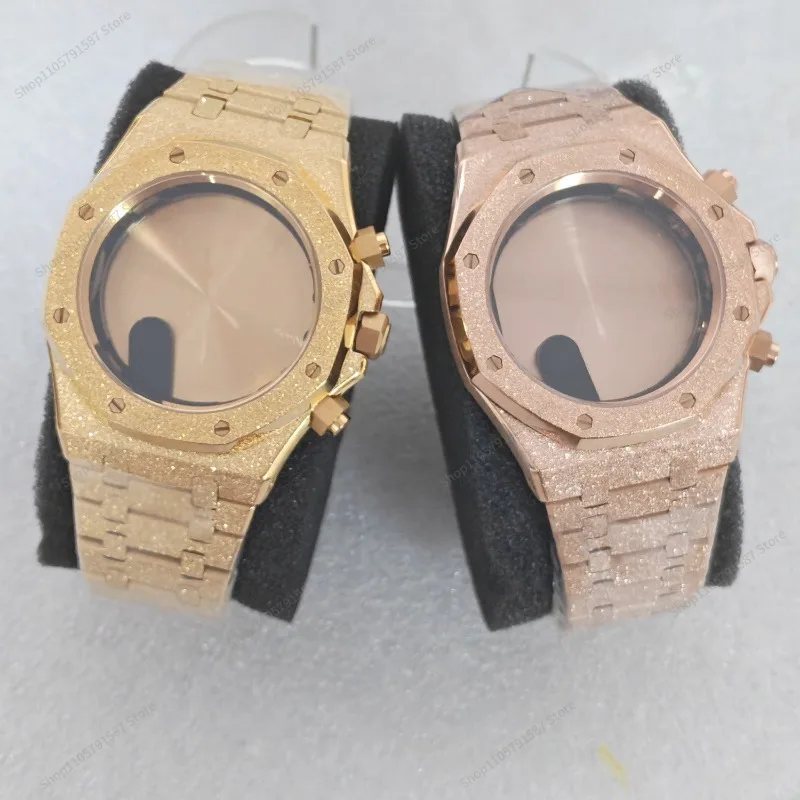 For 41Mm Dense-bottomed  Gold/rose Stainless Steel Case Strap, Sapphire Glass for Vk Quartz Movement