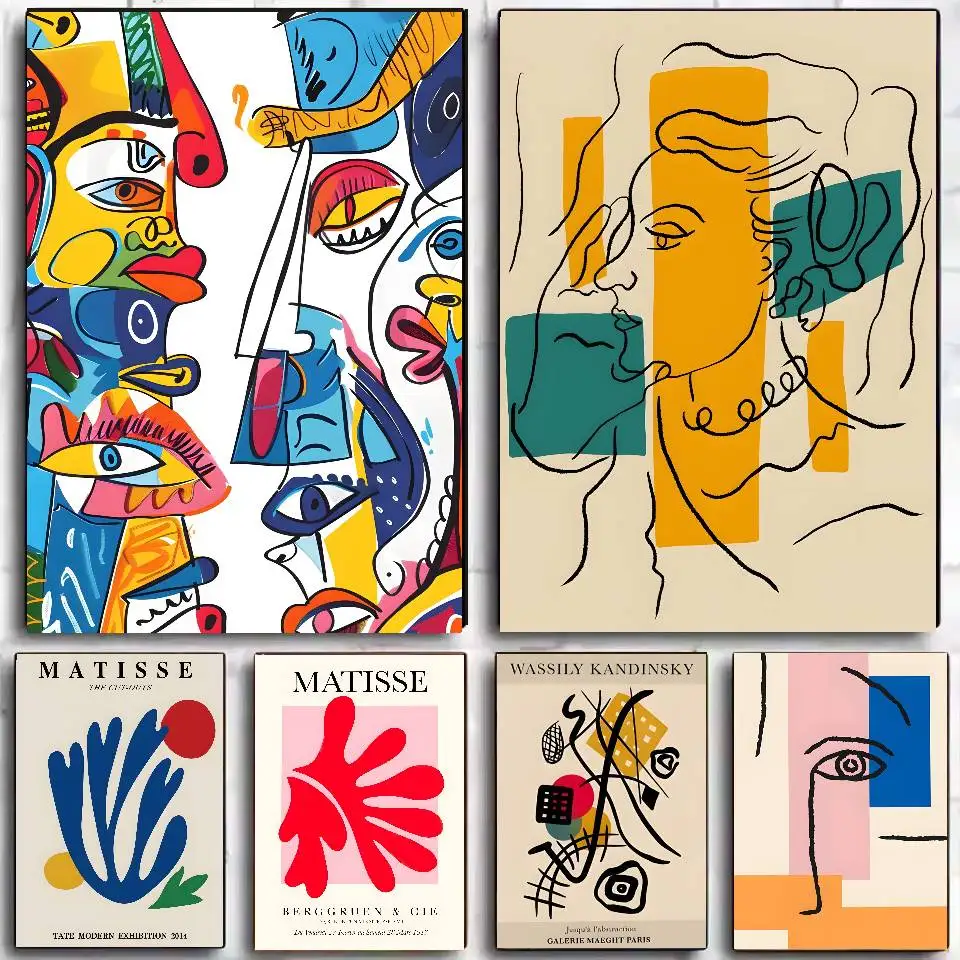 Matisse Picasso Minimalism Poster  Self-adhesive Art Waterproof  Sticker Coffee House Dorm Room Wall Decor