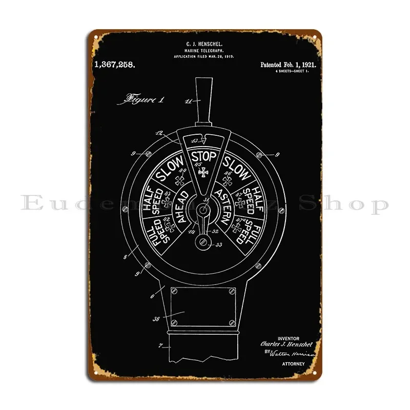 Ship Speed Telegraph Patent 1921 White Metal Sign Create Funny Wall Decor Designer Club Tin Sign Poster