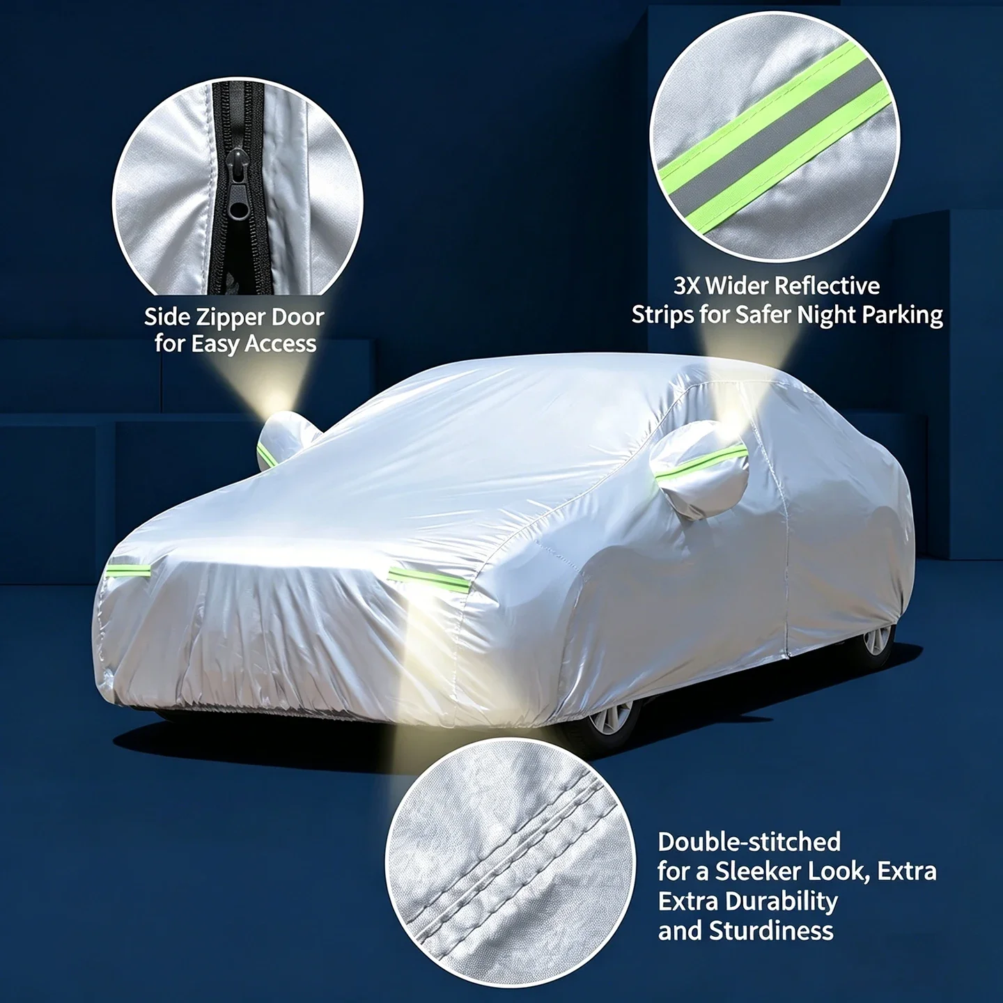 For Sehol E50A 2018-Present Custom Fit Full Car Cover Silver Coated Fabric Side Zipper Access UV Sun Dust Protection3